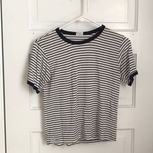 Navy and white striped cotton shirt